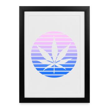 Cannabis Hemp Leaf Style Rétro Sunset Vintage - Affiche encadrée (27 × 37 cm) - noir - Devant