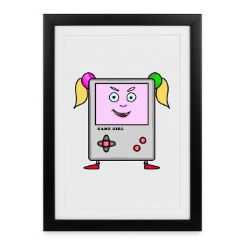Game Girl – Retro Cartoon Console - Framed poster (27 × 37 cm) - black - Front