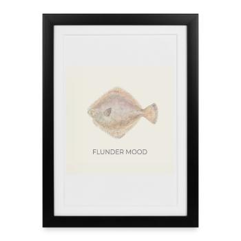 Humeur de plie – Humour drôle de poisson - Affiche encadrée (27 × 37 cm) - noir - Devant