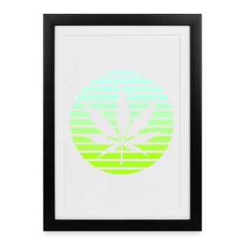 Cannabis Hemp Leaf Style Rétro Sunset Vintage - Affiche encadrée (27 × 37 cm) - noir - Devant