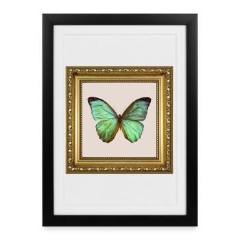 Papillon émeraude dans un cadre doré - Affiche encadrée (27 × 37 cm) - noir - Devant