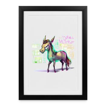 Explosion de couleurs de cheval holographique néon - Affiche encadrée (27 × 37 cm) - noir - Devant