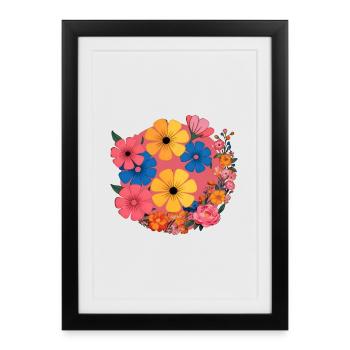 Blumen im Retro-Pop - Gerahmtes Poster (27 × 37 cm) - Schwarz - Vorne
