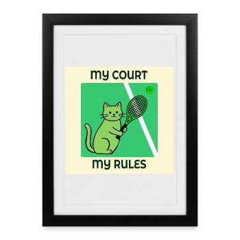 Katzen-Tennisspieler - Gerahmtes Poster (27 × 37 cm) - Schwarz - Vorne