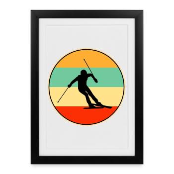 Retro Skier Silhouette Vintage Winter Sports Art - Framed poster (27 × 37 cm) - black - Front