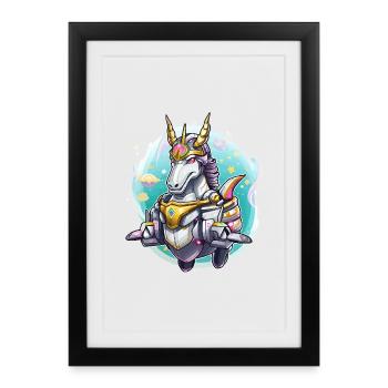 Guerrier Licorne Néon - Affiche encadrée (27 × 37 cm) - noir - Devant