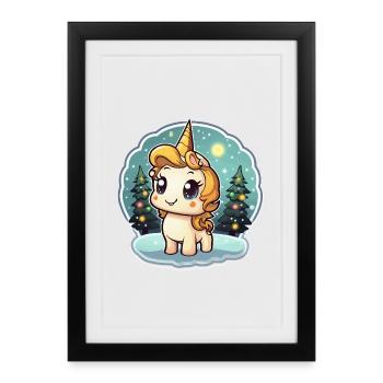 Winter magic unicorn in the snow forest - Framed poster (27 × 37 cm) - black - Front