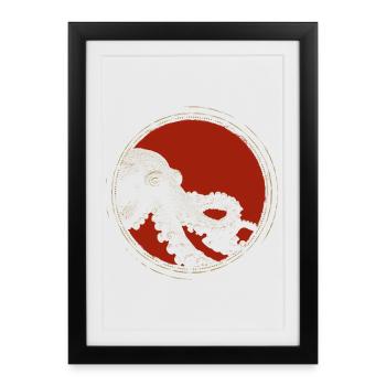 Red Circle Ink Octopus Vintage - Framed poster (27 × 37 cm) - black - Front