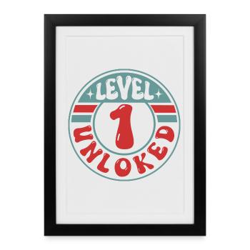 Niveau 1 débloqué – Design Cool Gamer - Affiche encadrée (27 × 37 cm) - noir - Devant