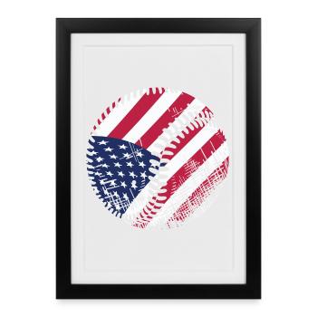 USA Flag Baseball American Patriot Sports - Gerahmtes Poster (27 × 37 cm) - Schwarz - Vorne