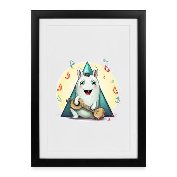Un lapin de musique au camping - Affiche encadrée (27 × 37 cm) - noir - Devant