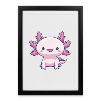 Axolotl kawaii rose – Animal mignon - Affiche encadrée (27 × 37 cm) - noir - Devant