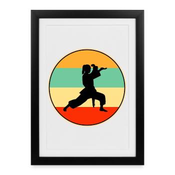 Joueuse vintage de karaté féminine arts martiaux rétro - Affiche encadrée (27 × 37 cm) - noir - Devant