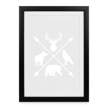 Forest Animals Wilderness Deer Wolf Bear Arrows - Framed poster (27 × 37 cm) - black - Front