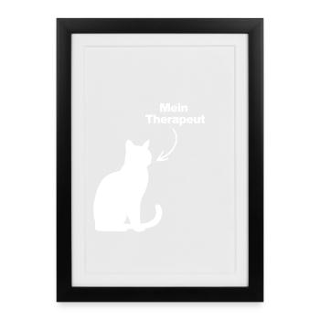 MON THÉRAPEUTE : CHAT ! 😻 AMOUR DES CHATS AMOUREUX DES CHATS - Affiche encadrée (27 × 37 cm) - noir - Devant