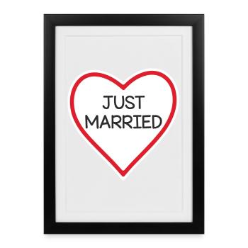 Heart Banner Just Married - Framed poster (27 × 37 cm) - black - Front