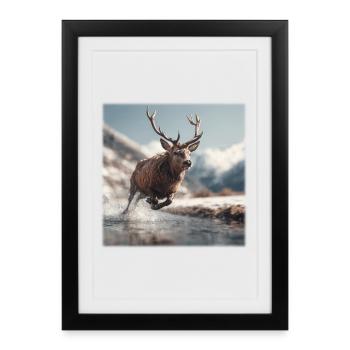 Majestic Stag: Leap through the Alps - Framed poster (27 × 37 cm) - black - Front