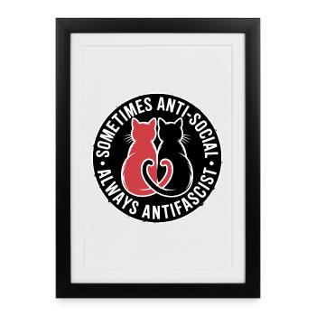 Antisocial Antifa - Produits dérivés antifascistes - Affiche encadrée (27 × 37 cm) - noir - Devant