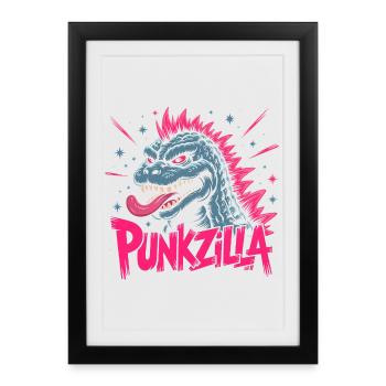 Punkzilla Funny Punk Rock Dinosaur Monster Art - Framed poster (27 × 37 cm) - black - Front