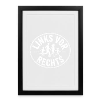 Gauche avant Droite - Slogan drôle Antifa - Affiche encadrée (27 × 37 cm) - noir - Devant