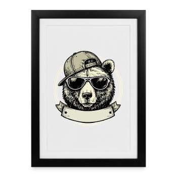 Ours avec des lunettes de soleil rétro - Affiche encadrée (27 × 37 cm) - noir - Devant