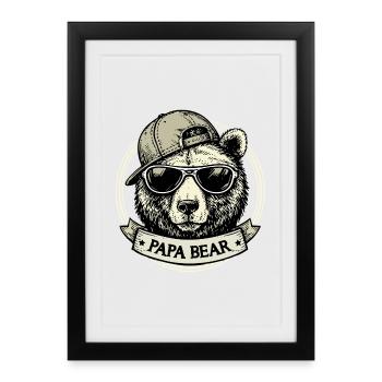 Papa Bear Cadeau rétro rétro Cool Dad Papa - Affiche encadrée (27 × 37 cm) - noir - Devant