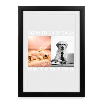 Labrador Meme - Né pour traîner / Forcé de faire du Go - Affiche encadrée (27 × 37 cm) - noir - Devant