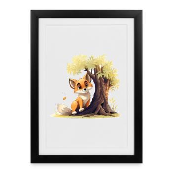 Renard de la forêt sur l’arbre doré - Affiche encadrée (27 × 37 cm) - noir - Devant