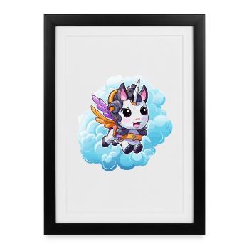 Little Unicorn Pony Cloud Flight - Framed poster (27 × 37 cm) - black - Front
