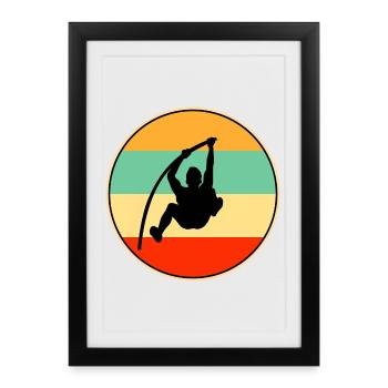 Silhouette vintage de saut en hauteur avec perche Art rétro de coucher de soleil - Affiche encadrée (27 × 37 cm) - noir - Devant