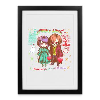 Spooky Love: Pastel Goth Manga Skull Chibi Shirt - Framed poster (27 × 37 cm) - black - Front