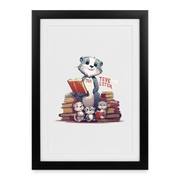 Learning beaver with books - Framed poster (27 × 37 cm) - black - Front