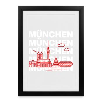MÜNCHEN SKYLINE STACK – MIA SAN MUNICH - Gerahmtes Poster (27 × 37 cm) - Schwarz - Vorne