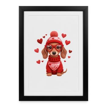 Dachshund Love Valentine's Day Heart Motif - Framed poster (27 × 37 cm) - black - Front