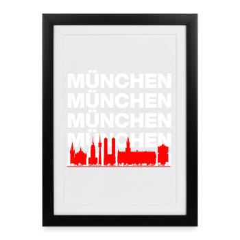 SILHOUETTE DE MUNICH, FIER DE BAVIÈRE ! MIR SAN MUNICH - Affiche encadrée (27 × 37 cm) - noir - Devant