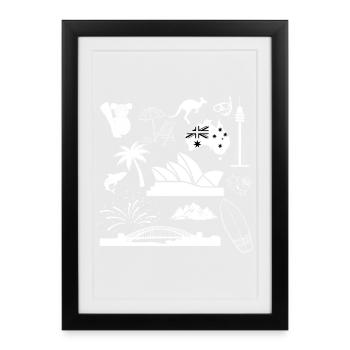 Sydney en symboles (blanc) - Affiche encadrée (27 × 37 cm) - noir - Devant
