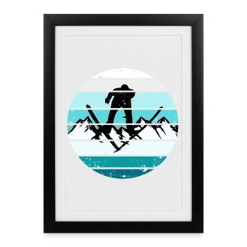 Ski rétro Sunset Ski Sports d’hiver - Affiche encadrée (27 × 37 cm) - noir - Devant