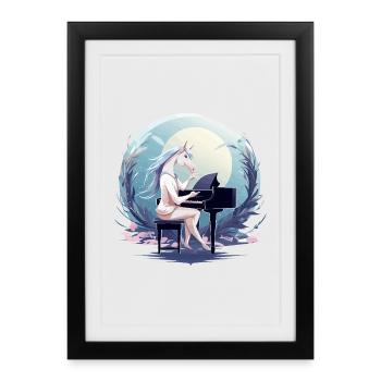 Moonlight unicorn at the piano - Framed poster (27 × 37 cm) - black - Front