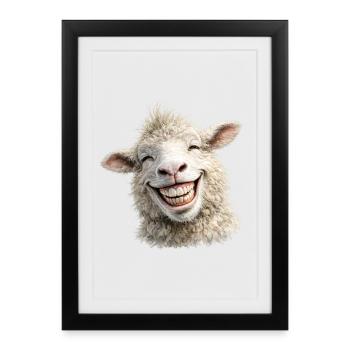 Happy Sheep Smile - Framed poster (27 × 37 cm) - black - Front