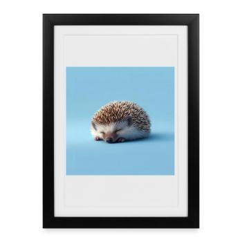 Blue Sleeping Hedgehog - Framed poster (27 × 37 cm) - black - Front