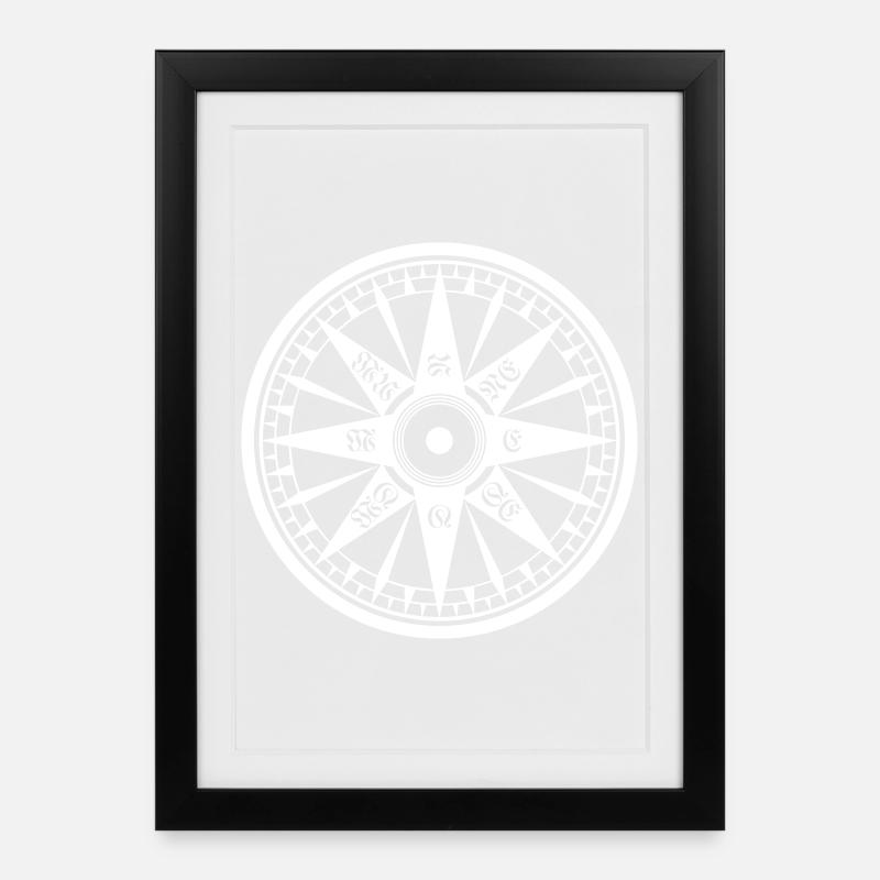 Kompass / Compass – Windrose, Schiffskompass - Gerahmtes Poster (27 × 37 cm) - Schwarz