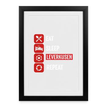 Mange, Dors Leverkusen Repeat - Football Fan Design - Affiche encadrée (27 × 37 cm) - noir - Devant