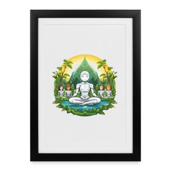 Méditation robotique dans le cercle de la nature - Affiche encadrée (27 × 37 cm) - noir - Devant