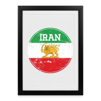Vintage Iran Lion Emblem Round - Framed poster (27 × 37 cm) - black - Front