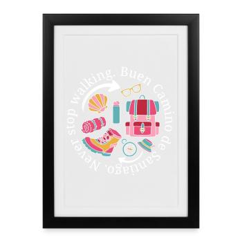 Buen Camino ne cesse jamais de marcher en rose pastel - Affiche encadrée (27 × 37 cm) - noir - Devant