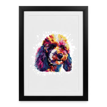 Éclaboussure de couleur Chien Animal Chien - Affiche encadrée (27 × 37 cm) - noir - Devant
