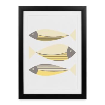 Illustrated Graphic Fish Yellow Gray - Framed poster (27 × 37 cm) - black - Front