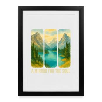 Mountain Landscape Triptych with Lake - Framed poster (27 × 37 cm) - black - Front