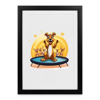 Cheerful dog on trampoline - Framed poster (27 × 37 cm) - black - Front