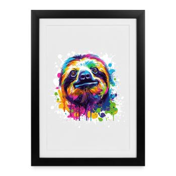 Color Explosion Sloth Sloth - Framed poster (27 × 37 cm) - black - Front